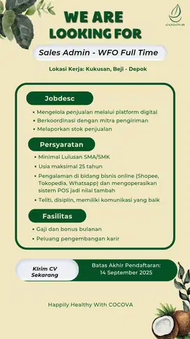 Sales Admin (Full time) untuk Bisnis Healthy Ice Cream