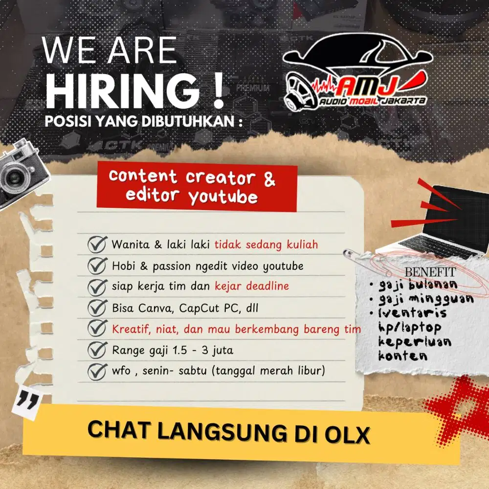 DICARI ! EDITOR YOUTUBE & CONTENT CREATOR WFO SERPONG