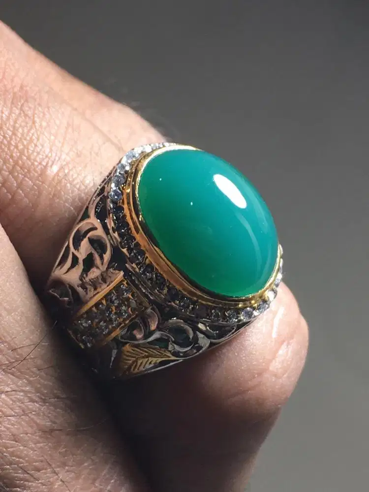 BATU BACAN PALAMEA LAWASAN KRISTAL NATURAL RING PERAK HANDMADE