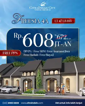 Free PPN 100% Rumah DP 0% 3 Kamar Luas 120M2 Citra Indah City Jonggol