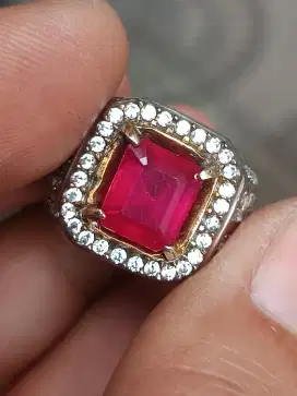 Cincin Batu Ruby 4.47 crat ring perak memo MGL