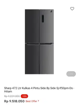 Sharp 472 Ltr Kulkas 4 Pintu Side By Side Sj-If50pm-Ds-Hitam