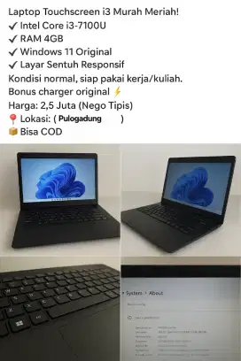 BU Laptop Touchscreen i3-7100U | 4GB RAM | Windows 11 Original | Mulus