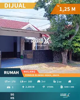 Dijual Rumah Kawasan Elit di Pondok Blimbing Indah Araya Malang