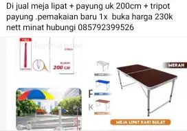 Meja lipat + payung + tripod payung