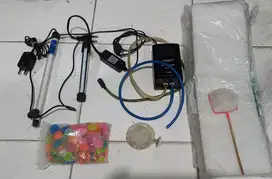 Aerator AC220V,2Lampu Aquarium,Batu fosfor,filter,serok,t4 cacing,NET.