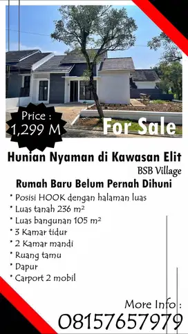 Dijual Cepat Rumah Luas Posisi HOOK 1LT BSB Village SHM
