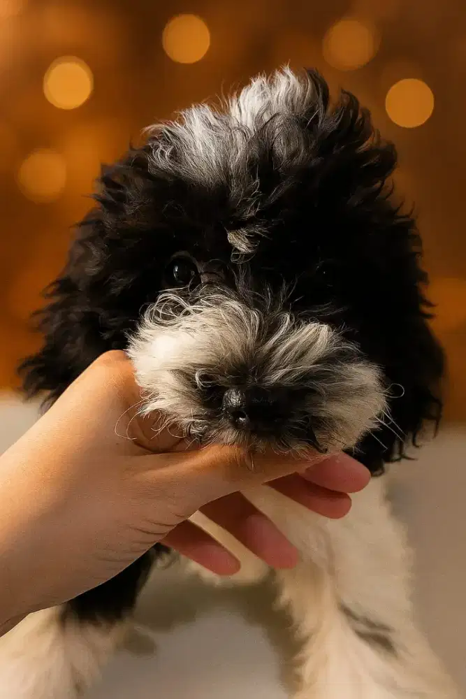 Jual anak anjing toy poodle black white super rare Jantan