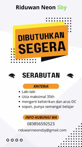 Di butuhkan segera untuk toko reklame