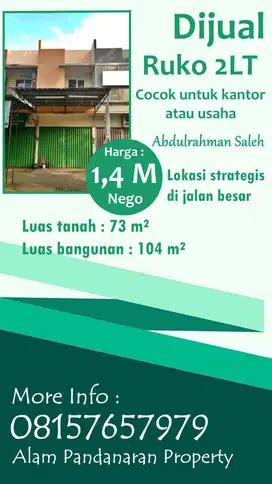 Dijual Cepat Ruko 2LT di Jalan Abdulrahman Saleh NEGO SAMPAI DEAL