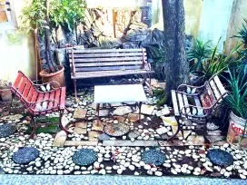 1 Set Meja Kursi Bangku Taman Besi Kayu