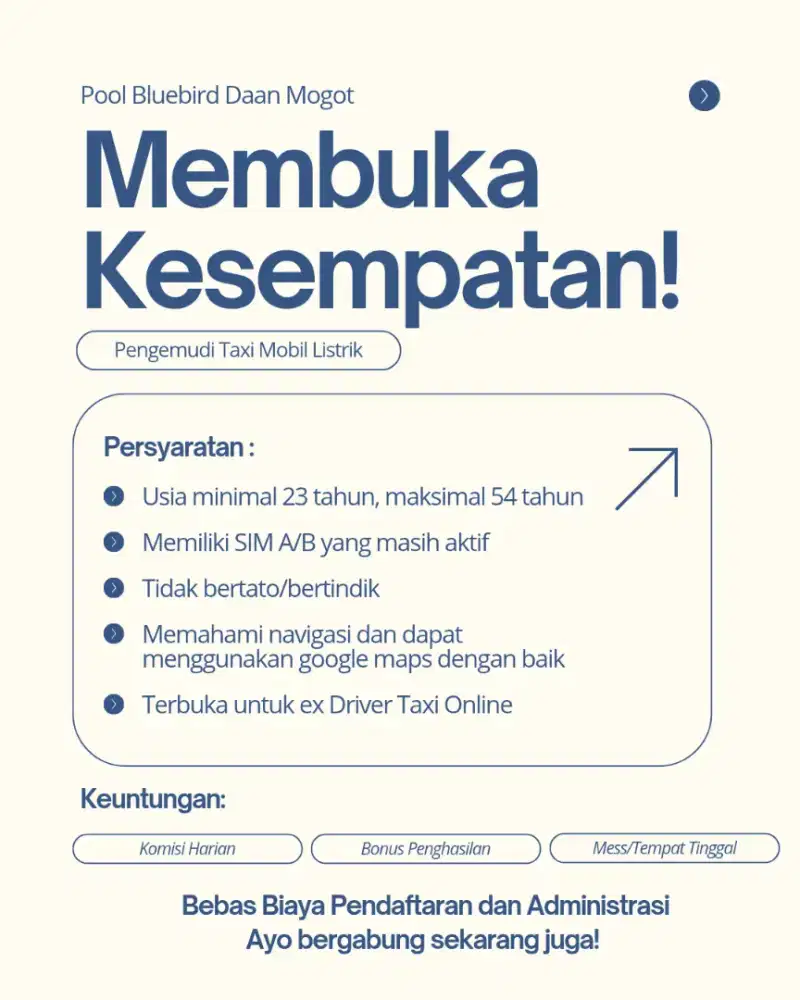 Lowongan Kerja Driver Taxi Bluebird