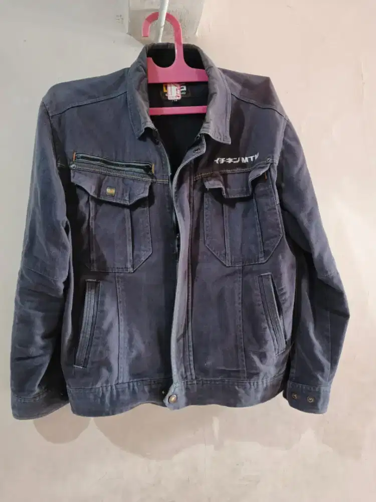 Jaket denim ziper motoran