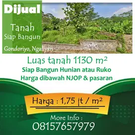 Dijual Cepat Tanah 1130 m² Gondoriyo Ngaliyan