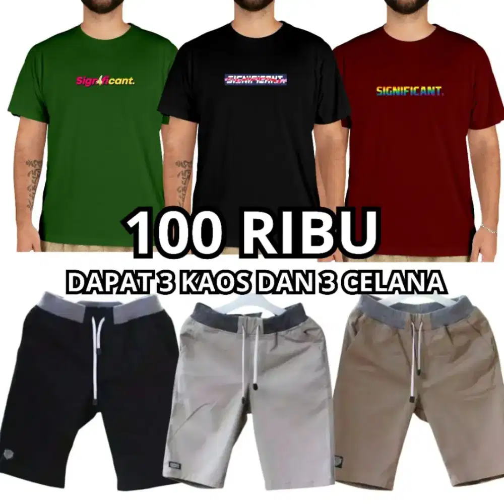 Cek PROMO!!PAKET 100 RB DAPET 3 KAOS + 3 CELANA CHINOS PENDEK