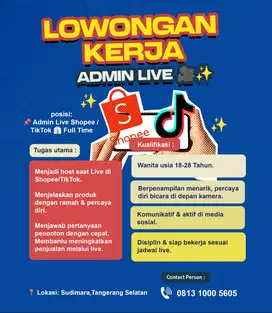 Admin Live tiktok dan shopee