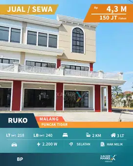 Dijual/Disewakan Ruko Eksklusif Strategis di Puncak Tidar Malang