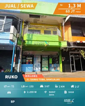 Dijual/Disewakan Ruko Siap Huni di Jalan Danau Toba, Sawojajar Malang