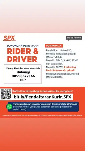 Lowongan kerja Rider mitra Spx express