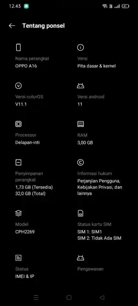 Jual hp Oppo a16 ram 3/32 mulus pakean ibu ibu