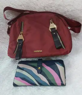 Tas American Tourister preloved bonus dompet Fossil