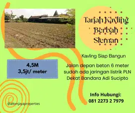 Tanah Kavling Berbah Sleman SHM Dekat Bandara Adi Sucipto 1305m2