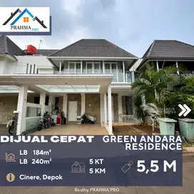 Cinere Depok Dijual Rumah di Green Andara Residence 2 Lantai Siap Huni