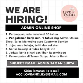 Lowongan Admin Online Shop Olshop Administrasi Customer Service