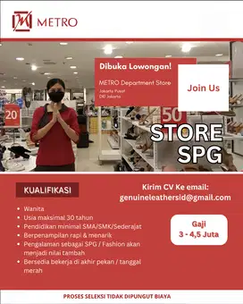 Lowongan Kerja sebagai SPG di Department Store
