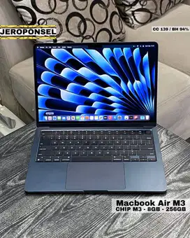 MACBOOK AIR M3 13” 8/256GB CC 139 BH 94% MIDNIGHT MULUS LIKE A NEW