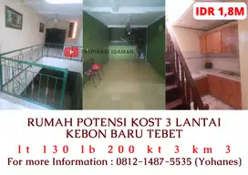 Rumah potensi Kost 3 lantai Kebon Baru deket stasiun Tebet