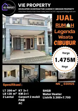 Jual Cepat Rumah Siap Huni 1,475 M Nego. Legenda Wisata Cibubur.