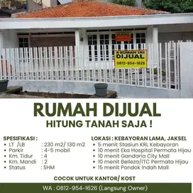 Dijual RUMAH (Hitung Tanah Saja), cocok untuk Kost/ Kantor/Mess Karyaw