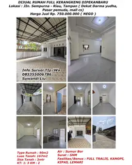 Dijual rumah full kerangkeng jln.sempurna-riau,tampan