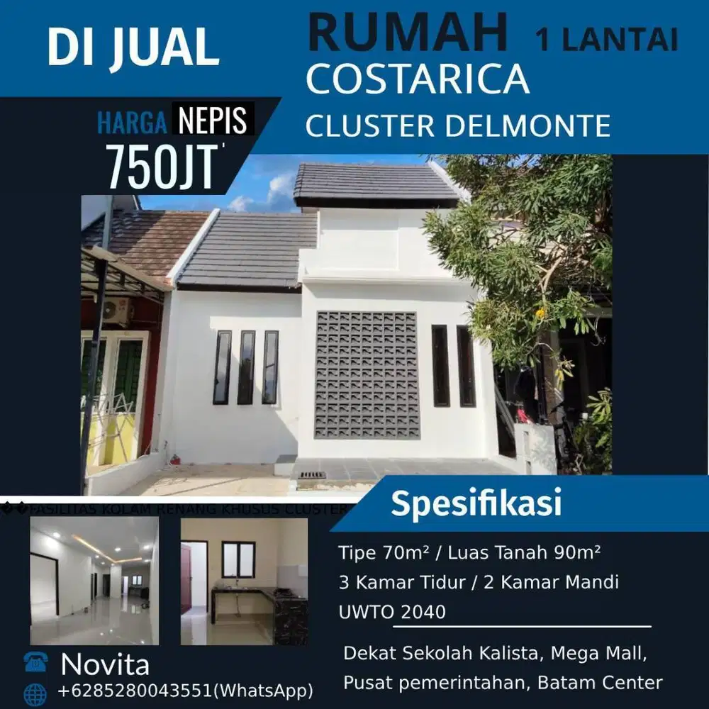 Rumah 1 Lantai di COSTARICA Cluster Delmonte (Hadap Barat)