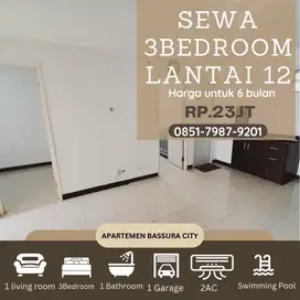 3kamar sewa unfurnished lantai 12 samping mall apartemen bassura city