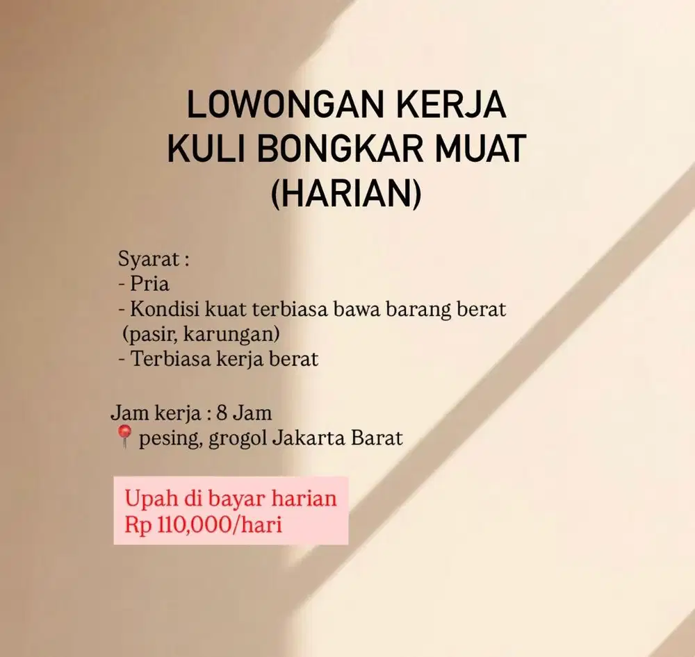 Lowongan kerja kuli bongkar muat jakarta barat