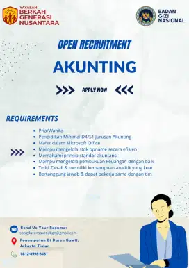 Dicari akunting, ahli gizi, kepala chef