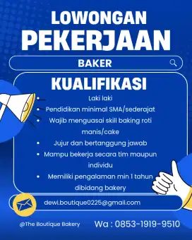 Lowongan pekerjaan baker ,spg ,kasir toko dan adm