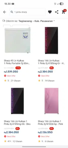 Ready stok kulkas 1 pintu sharp