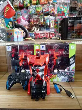 mainan anak rc mobil berubah jadi robott baterai cas