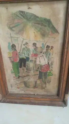 Lukisan kuno gambar berdagang dipasar pencipta tulisan china