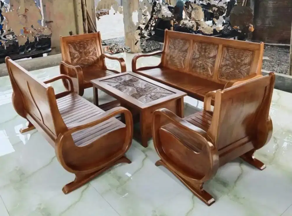 Set Kursi Tamu Kayu Jati Ukir Klasik Elegan – Full Set Meja & Kursi