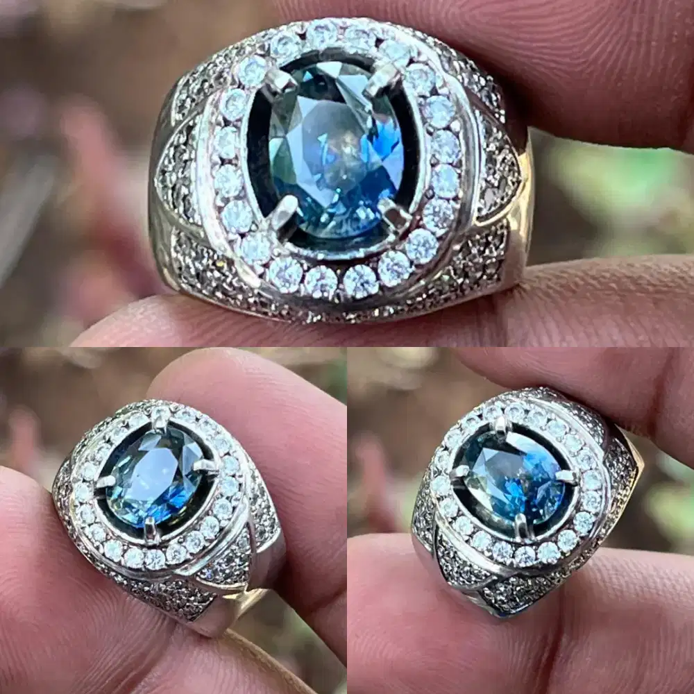 Cincin Natural Fancy Sapphire Blue and Yellow Sapphire Sri Lanka