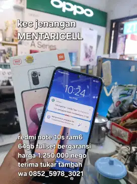 redmi note 10s ram6 64 fullset bergaransi