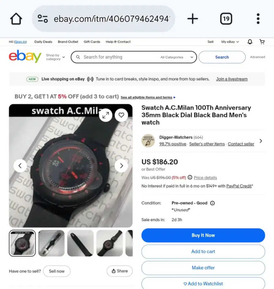 SWATCH AC Milan Limited Model 100th Anniversary