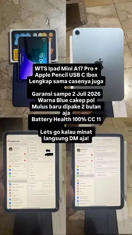 Ipad Mini 7 256GB Blue + Apple Pencil USB C Garansi Full Ibox