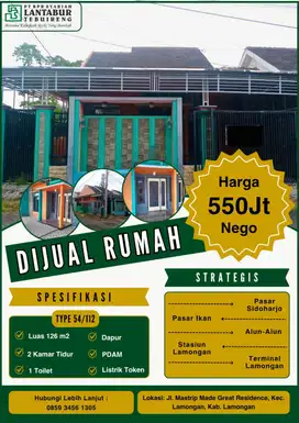 DIJUAL RUMAH HARGA 550JT NEGO