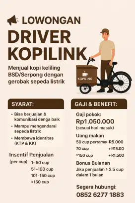 Driver KopiLink (Keliling BSD/Serpong – Sepeda Listrik)