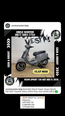Vespa Sprint 150 iGET Facelift Tahun 2020 Grey Avio